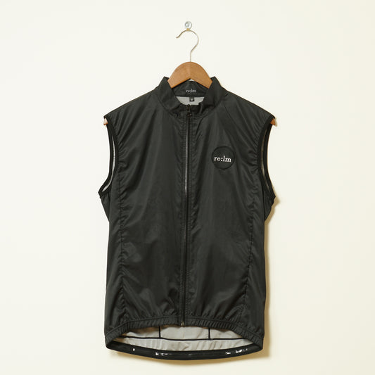 Front of women's black patch Relm Cycling gilet